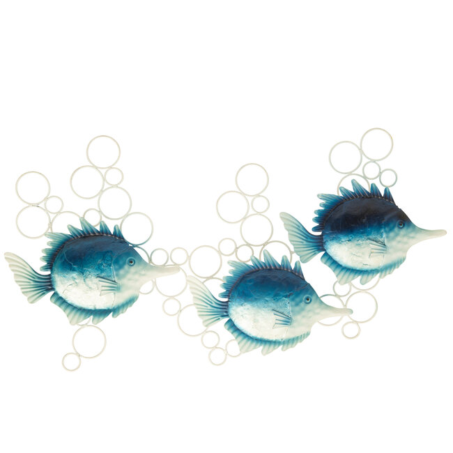 J-Line Wanddecoratie: Vis met luchtbellen, ijzerblauw/wit