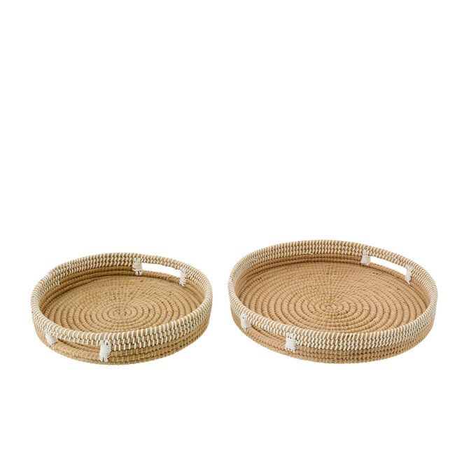 J-Line Set van 2 decoratieve dienbladen van stro, naturel/wit