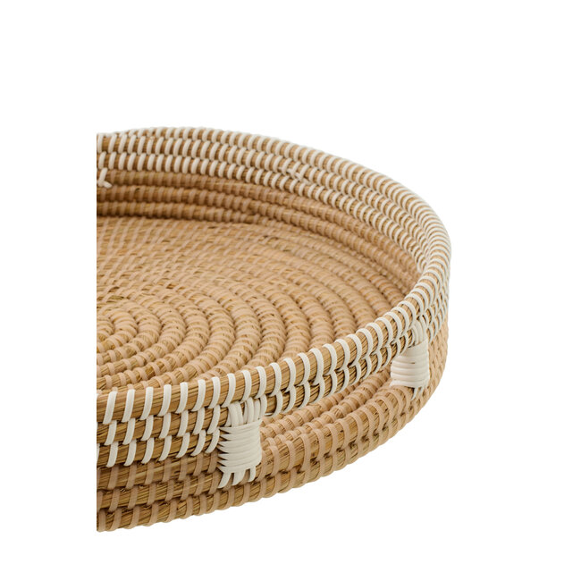J-Line Set van 2 decoratieve dienbladen van stro, naturel/wit
