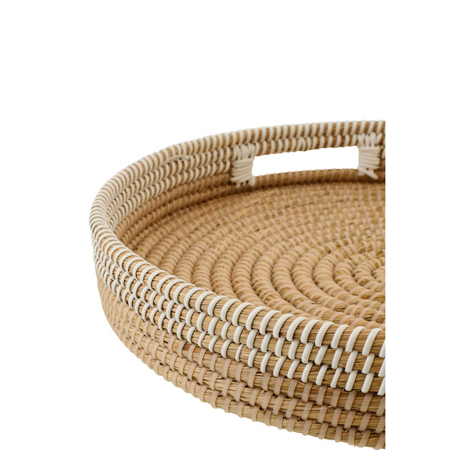J-Line Set van 2 decoratieve dienbladen van stro, naturel/wit
