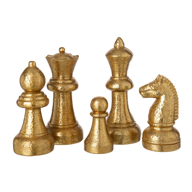 J-Line Set van 5 schaakstukken van polyresin, goudkleurig.