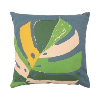 Linen & More Monstera m. blauw kussen 45x45 cm