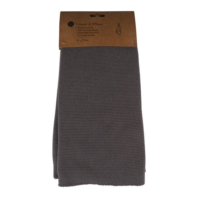 Linen & More Knitted theedoek donker grijs 50x70cm