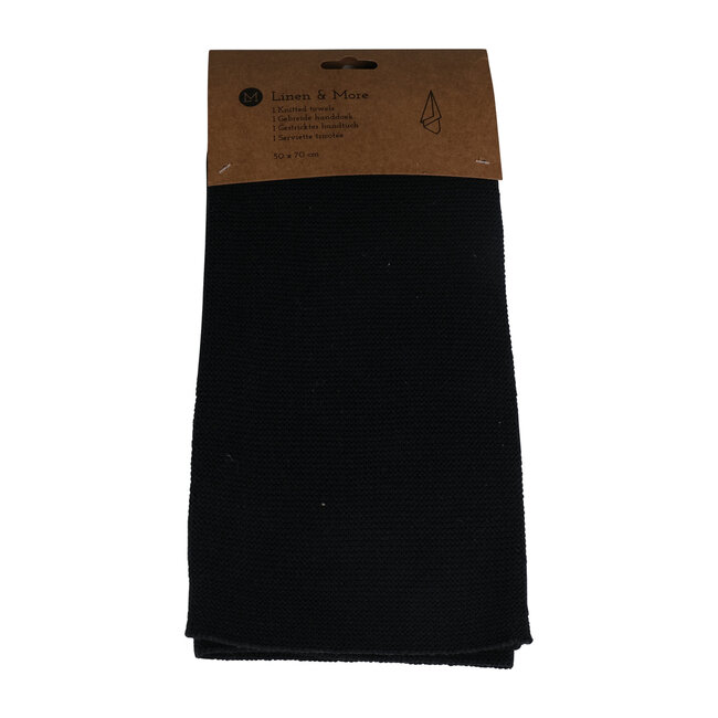 Linen & More Knitted theedoek zwart 50x70cm