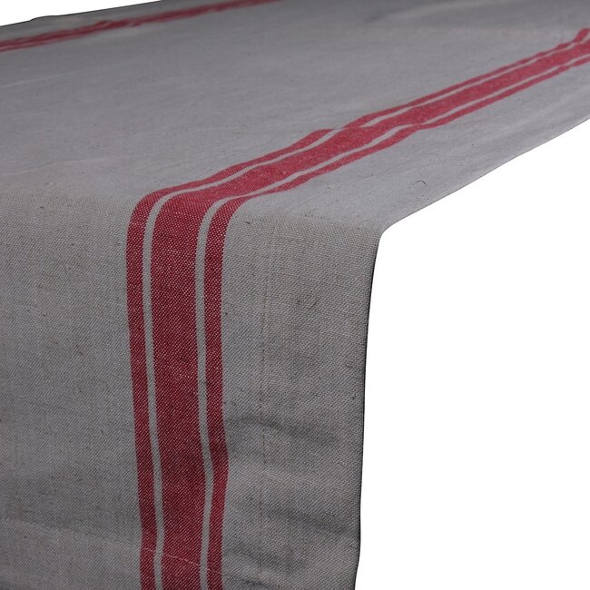 Linen & More Side Stripes Tafelloper rood 50x140cm