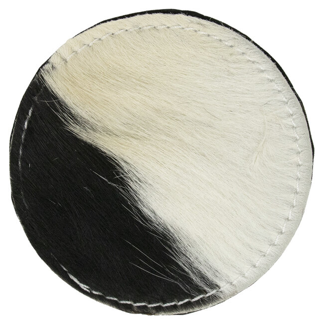 Mars & More onderzetters koehuid rond zwart/wit 10cm  set van 4