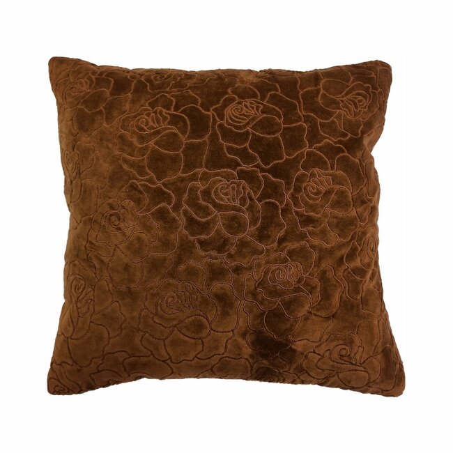 Linen & More Rose Embroidery kussen roodbruin 45x45cm