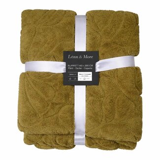 Linen & More Plaid Bladeren Groen 140x200cm Linen & More Plaid Bladeren Groen 140x200cm