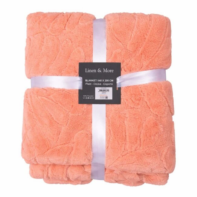 Linen & More Plaid Bladeren Roze 140x200cm