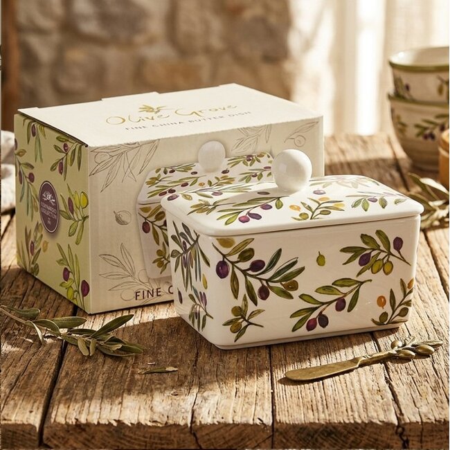 The Leonardo collection Porseleinen botervloot – olijftak 16 × 10 × 10 cm