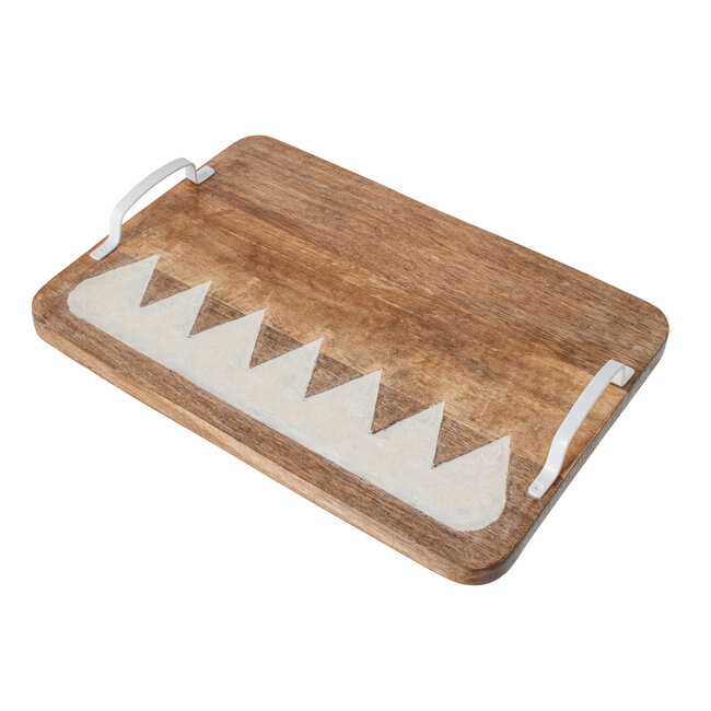 J-Line Decoratief dienblad gegraveerd mangohout naturel/wit