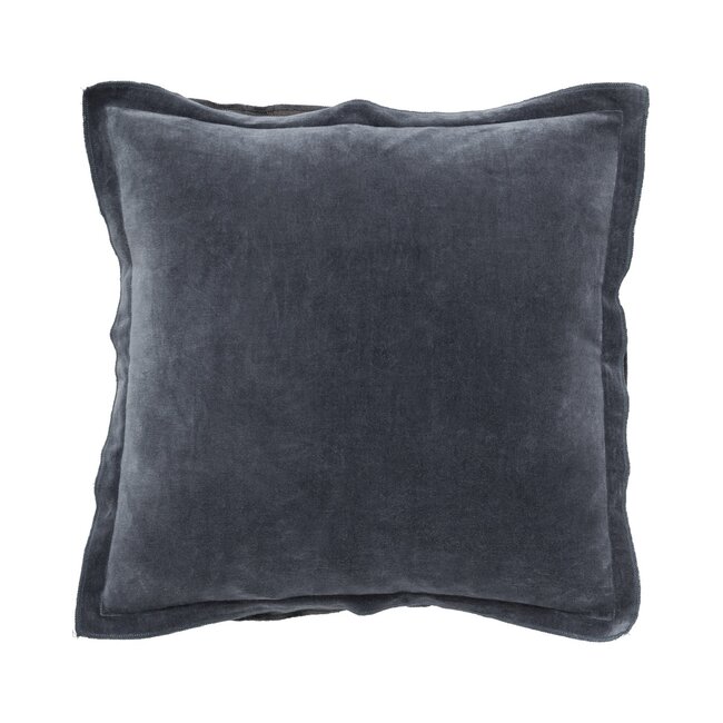Linen & More Velvet overlock grey blue Cushion 45 cm x 45 cm