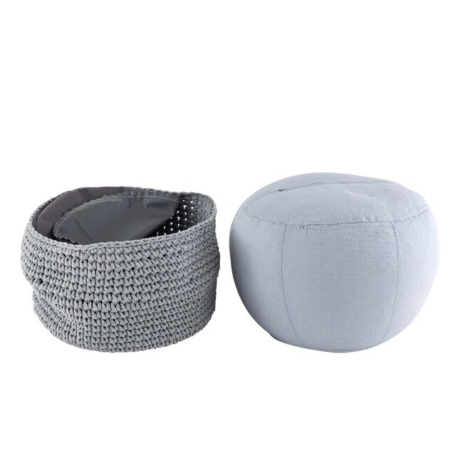 Poef vloerkussen Ø55 H37 Mohair voetenbankje navulbaar