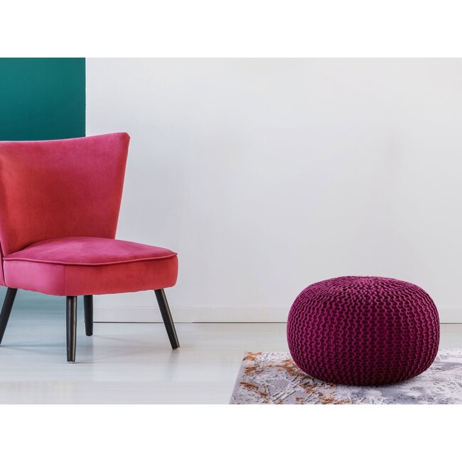 Dream-Living Duurzame poef Ø 45cm bordeauxrood voor binnen- buiten- zwembad