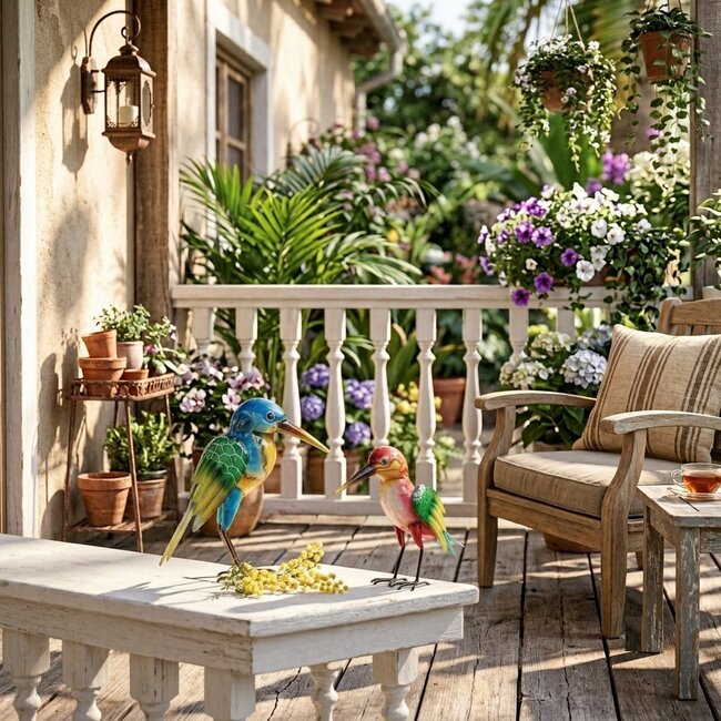 Dream-Garden Set van 2 Kleurrijke Metalen Vogels – Decoratie voor Tuin en Interieur