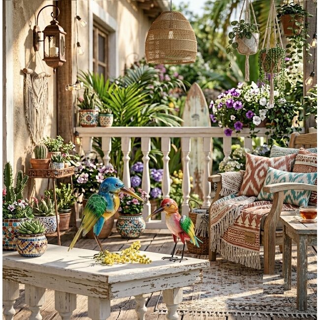 Dream-Garden Set van 2 Kleurrijke Metalen Vogels – Decoratie voor Tuin en Interieur