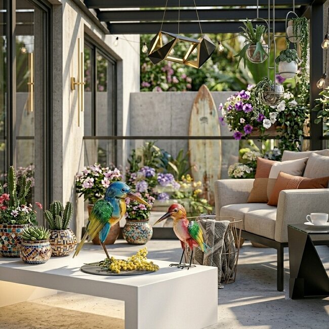 Dream-Garden Set van 2 Kleurrijke Metalen Vogels – Decoratie voor Tuin en Interieur