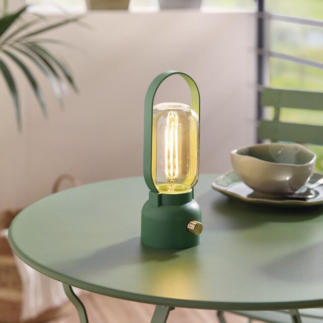 Dream-Living USB Oplaadbare LED Lantaarn Groen – Dimbaar – Ø 8 x 22 cm – Sfeerverlichting voor Binnen & Buiten