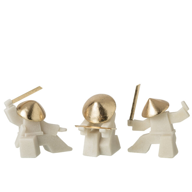 J-Line Beeldjes van vechtsporten, hars, wit/goud, assortiment van 3