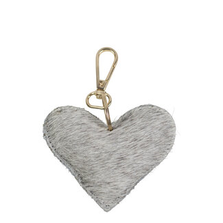 Mars & More sleutelhanger koehuid hart grijs small 9cm goud Mars & More sleutelhanger koehuid hart grijs small 9cm goud