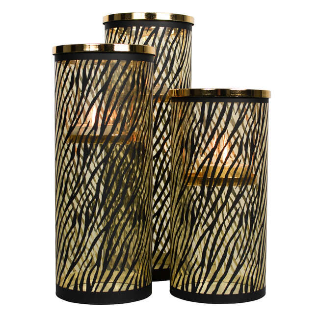 Mars & More *windlicht cilinder goud zebra breed medium 30cm*