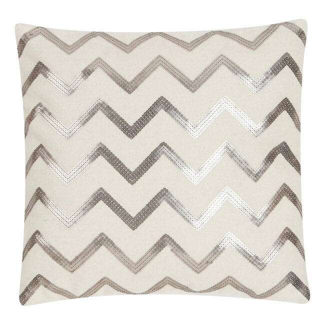 Linen & More Zigzag Sequin kussen gebroken wit 45x45cm