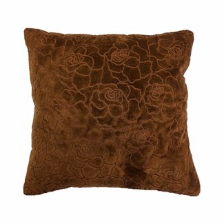 Linen & More Rose Embroidery kussen roodbruin 45x45cm