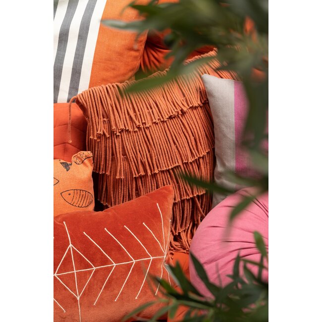 Linen & More African Fringes kussen oranje 40x40cm