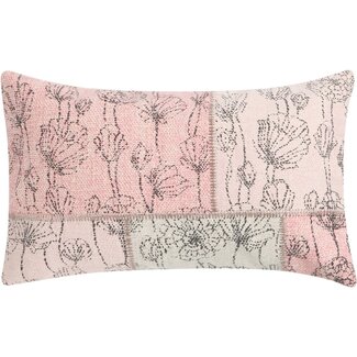 Linen & More Patchwork Bloem kussen roze 30x50cm