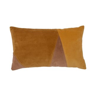 Linen & More Patchwork Fluweel kussen geel 30x50cm