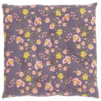 Linen & More Simple Bloem stoelkussen beige 40x40cm+5cm