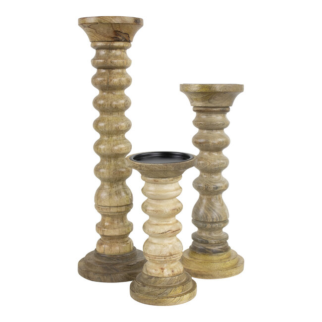 Mars & More kandelaar mango hout ribbel h40 dia 12,5cm