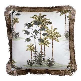 Mars & More kussen fluweel gouden franjes palmboom wit 45x45cm