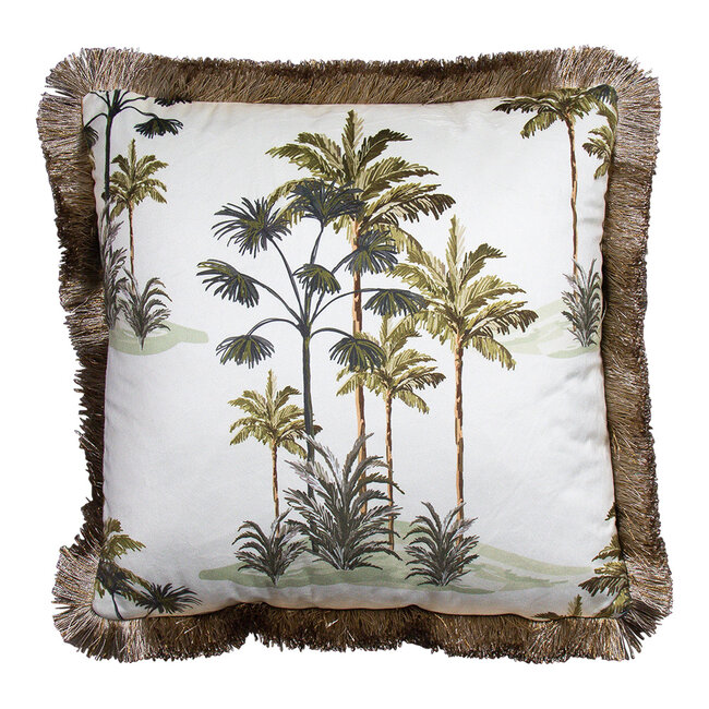 Mars & More kussen fluweel gouden franjes palmboom wit 45x45cm