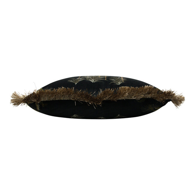 Mars & More kussen fluweel gouden franjes palmboom zwart 45x45cm