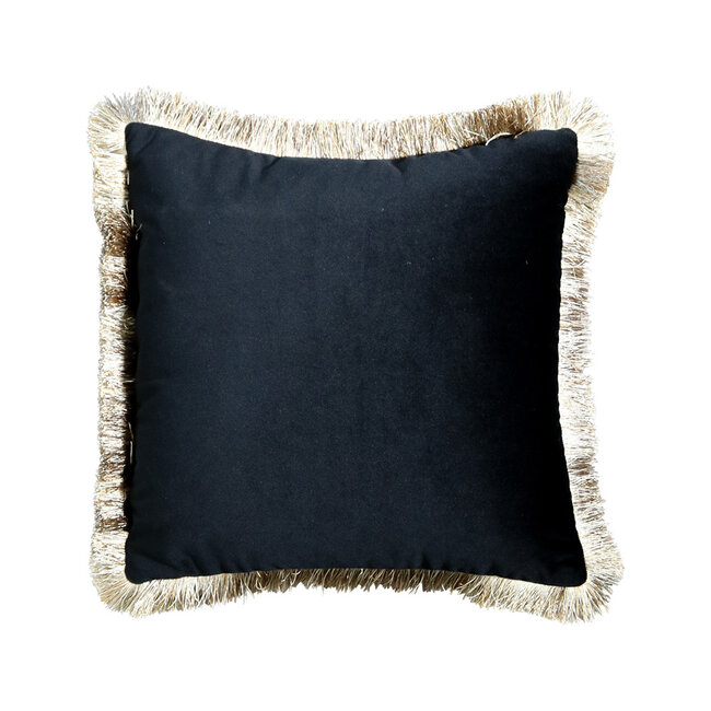 Mars & More kussen fluweel gouden franjes zwart 45x45cm