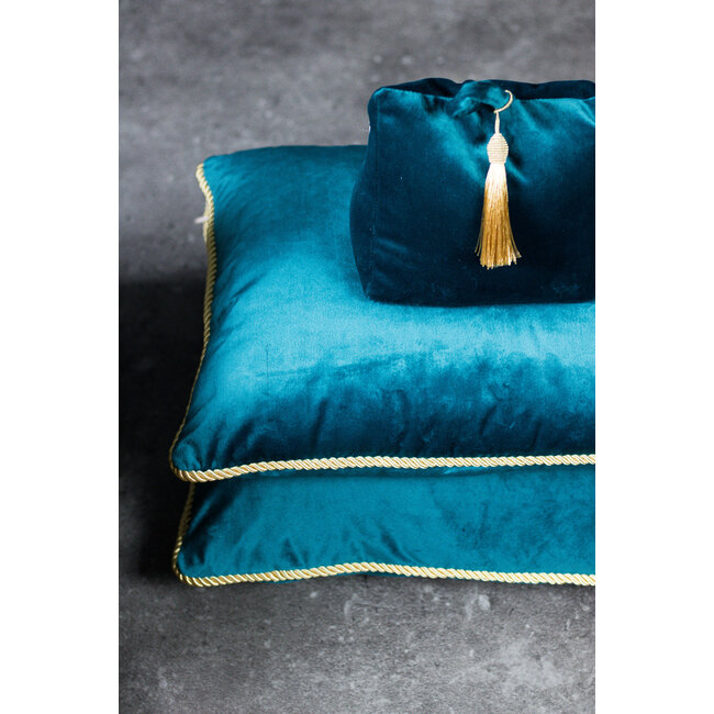 Mars & More kussen fluweel goud petrol 45x45cm