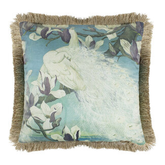 Mars & More kussen fluweel witte pauwen gouden franjes 45x45cm*