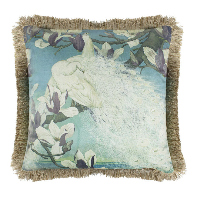 Mars & More kussen fluweel witte pauwen gouden franjes 45x45cm*