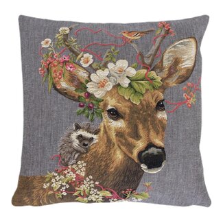Mars & More gobelin kussen bloemen klein hert 45x45cm