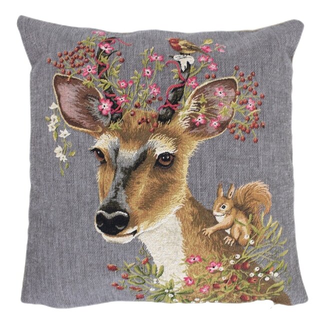 Mars & More gobelin kussen bloemen ree 45x45cm