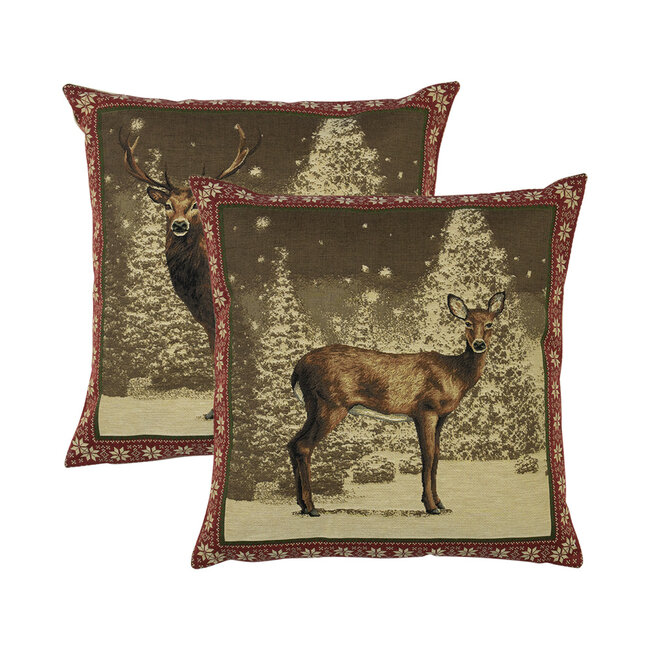 Mars & More gobelin kussen hert rode rand 45x45cm