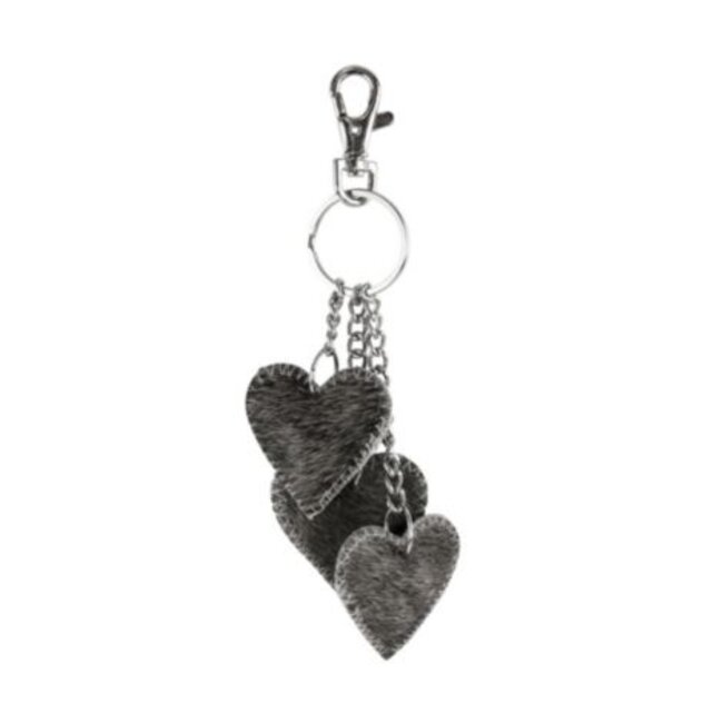 Mars & More sleutelhanger 3 hartjes grijs 12cm