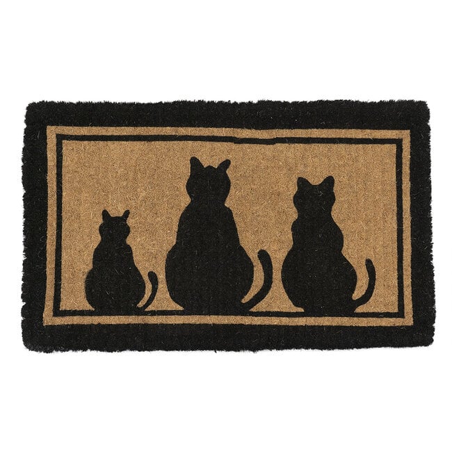 Mars & More kokosmat handgeweven 3 katten zwart 75cm