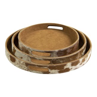Mars & More dienbladen koehuid rond bruin/wit (set of 3)