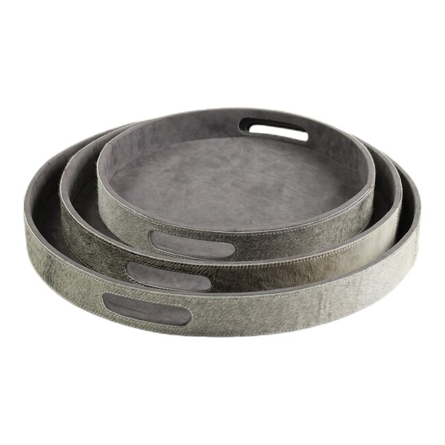 Mars & More dienbladen koehuid rond grijs (set of 3)