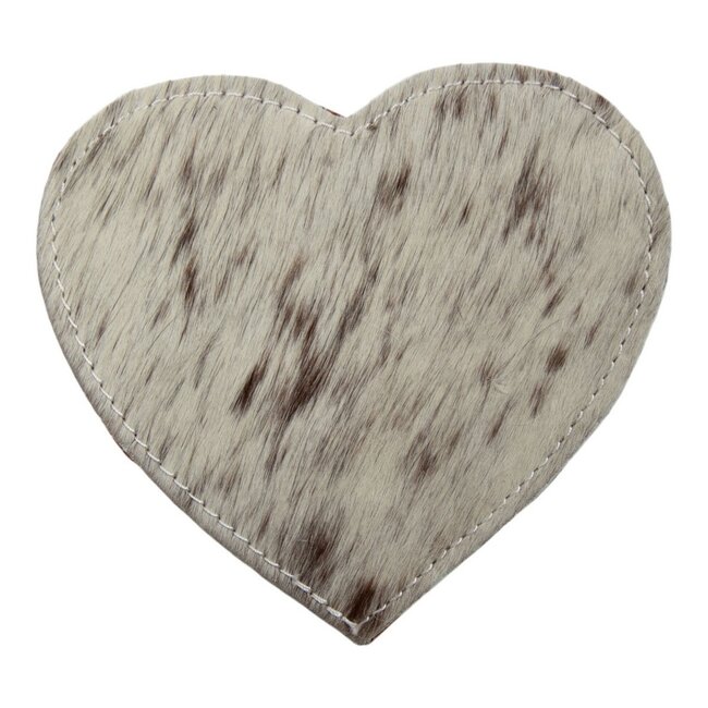 Mars & More onderzetter koehuid hart bruin/wit 14cm
