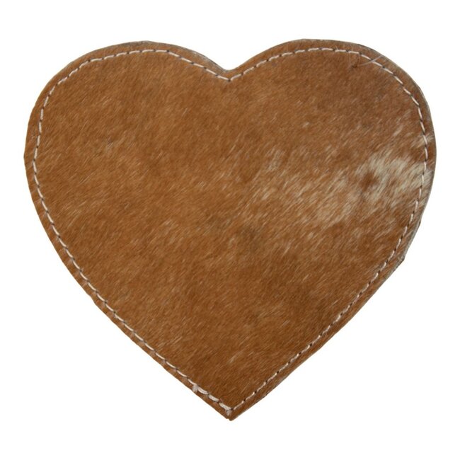 Mars & More onderzetter koehuid hart bruin/wit 14cm