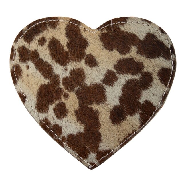Mars & More onderzetter koehuid hart bruin/wit 14cm