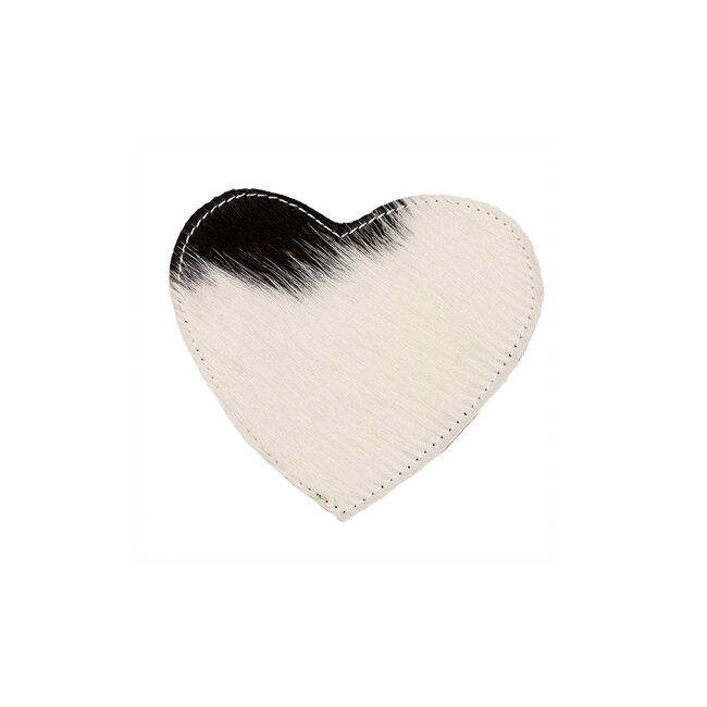 Mars & More onderzetter koehuid hart zwart/wit 14cm